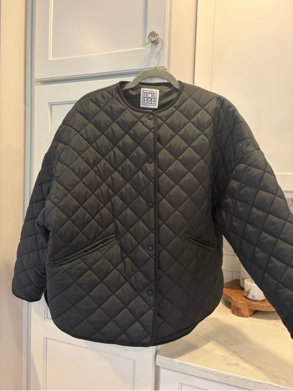 Toteme Quilted Puffer Jacket in Dark Gray